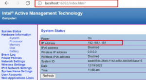 Figure 3： TBT Host1的Intel AMT接口，可查看设定的本机的IP address